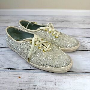 White glitter keds x kate spade sneakers